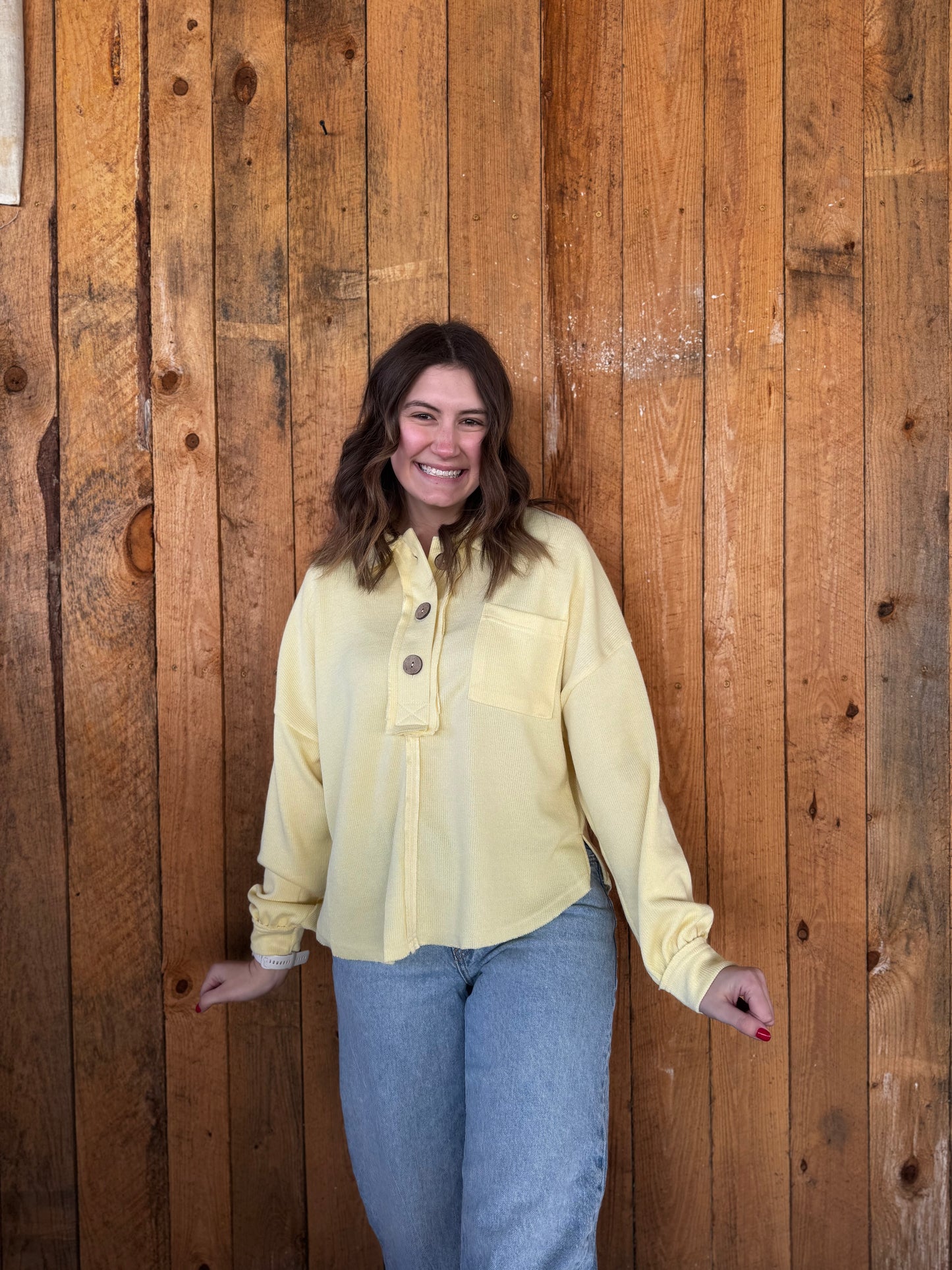 Amelia Raw Edge Knit Top: Yellow