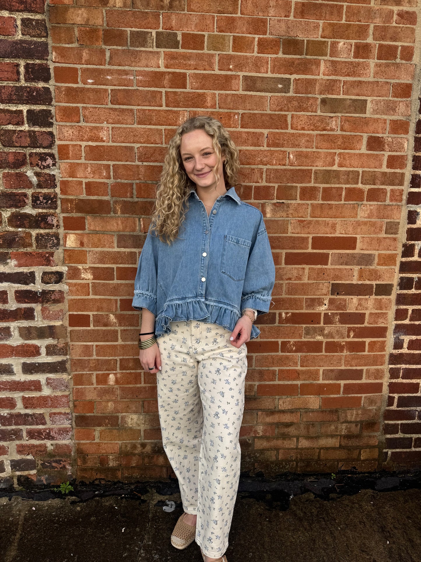 Darla Denim Ruffle Hemline Top