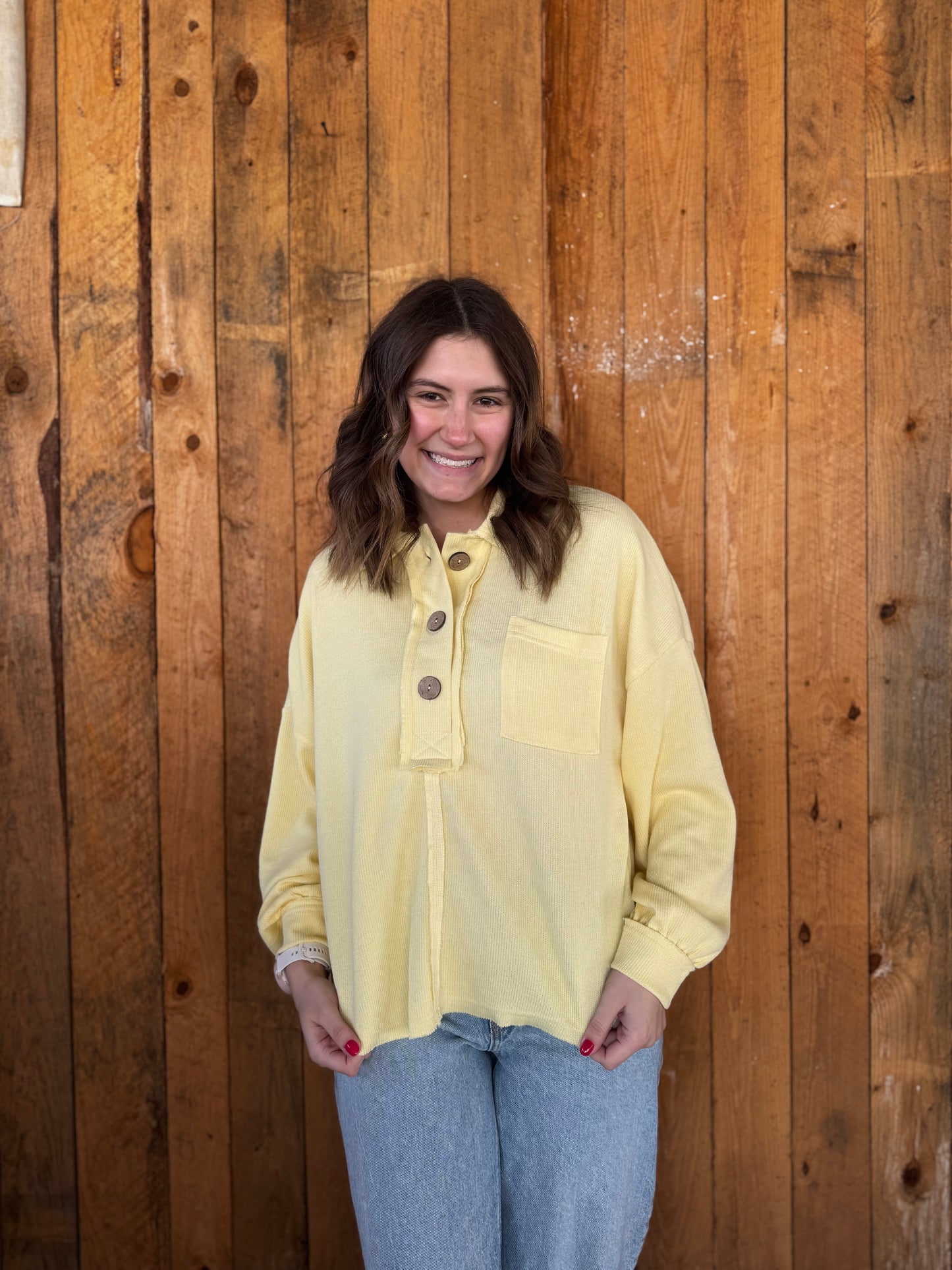 Amelia Raw Edge Knit Top: Yellow