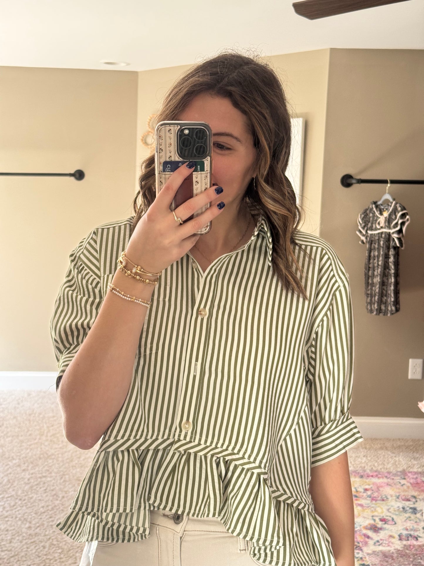 Hallie Olive Striped Detail Top