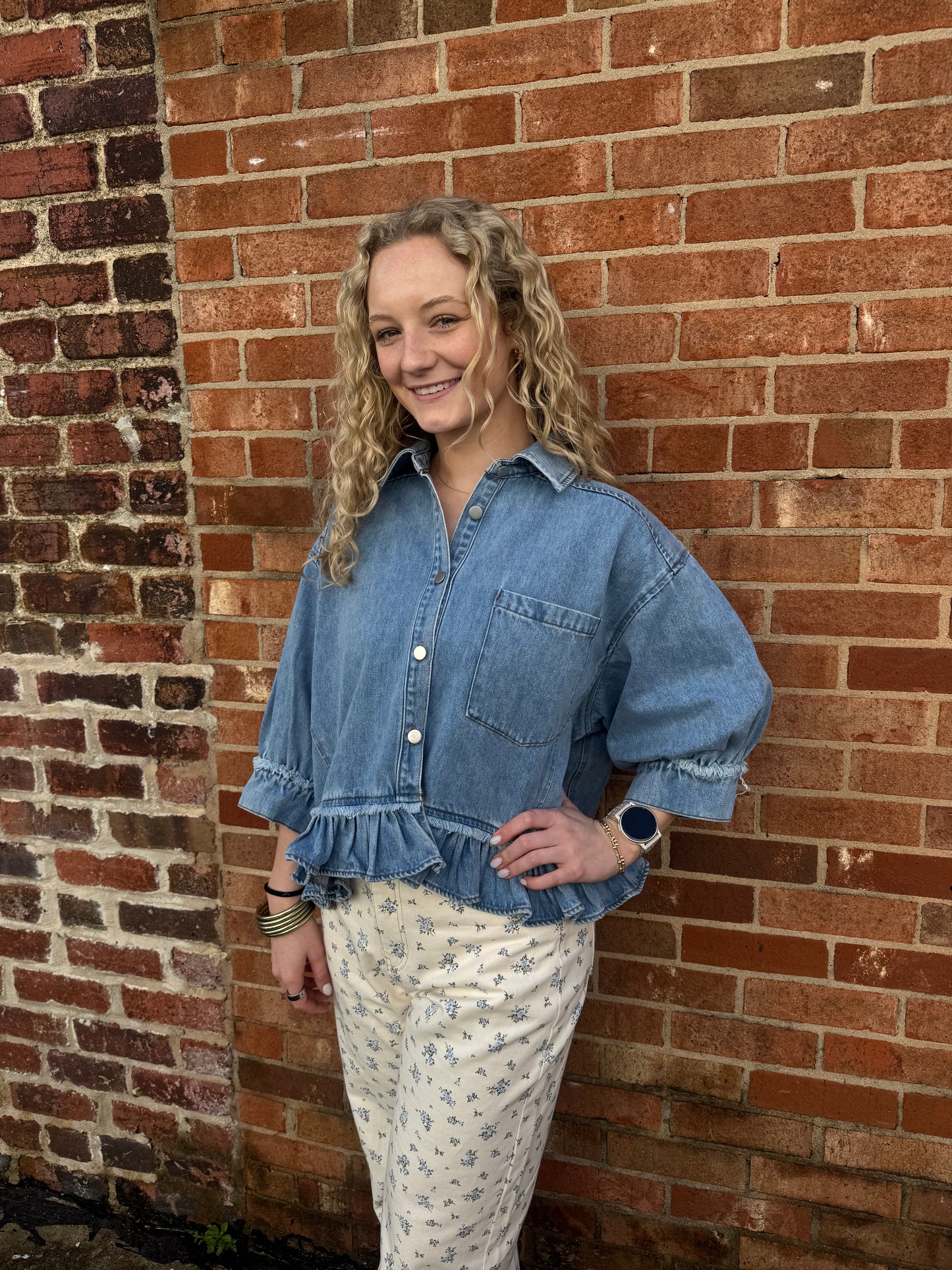 Darla Denim Ruffle Hemline Top