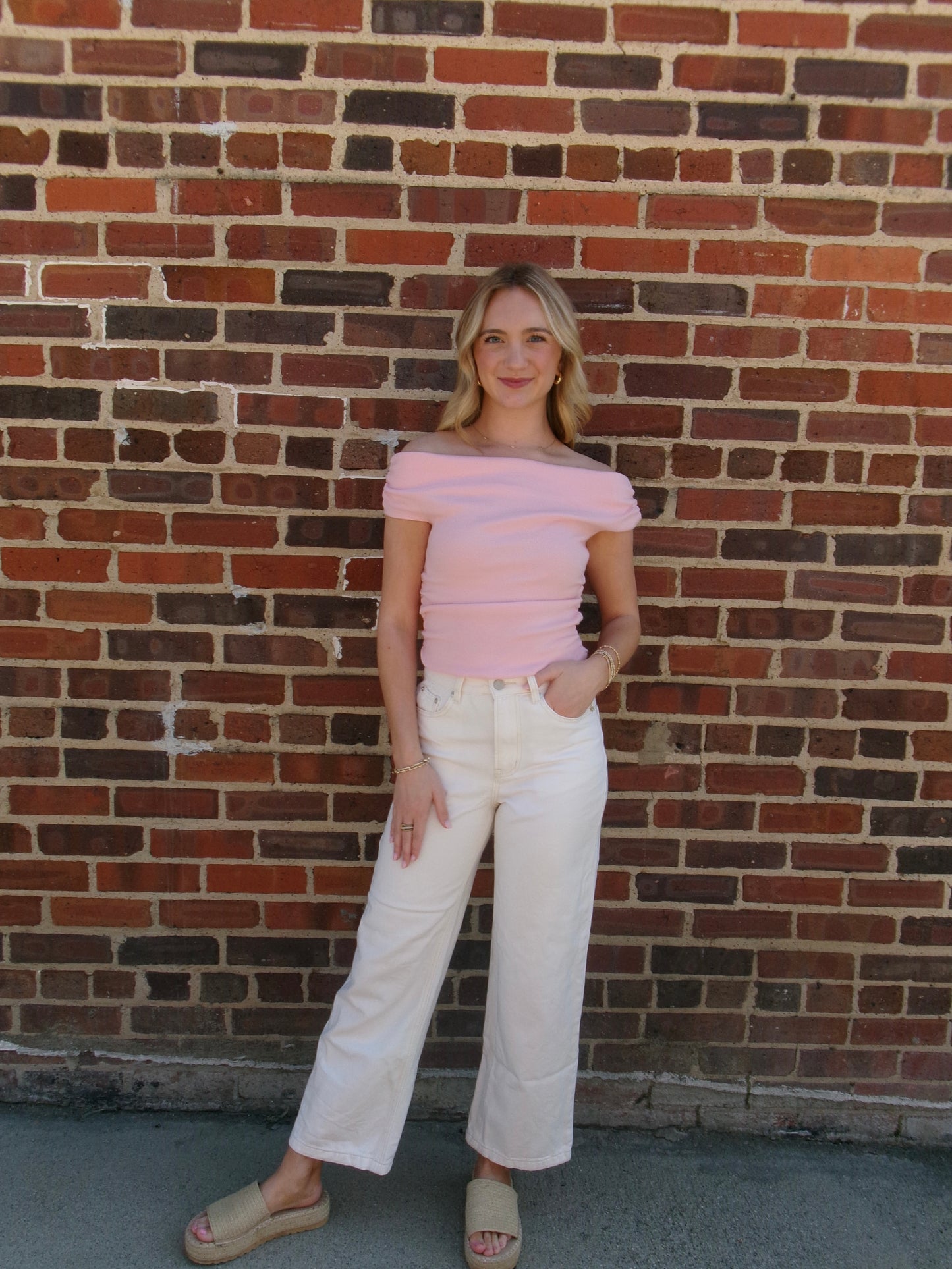 Rosé Off-Shoulder Ribbed Top