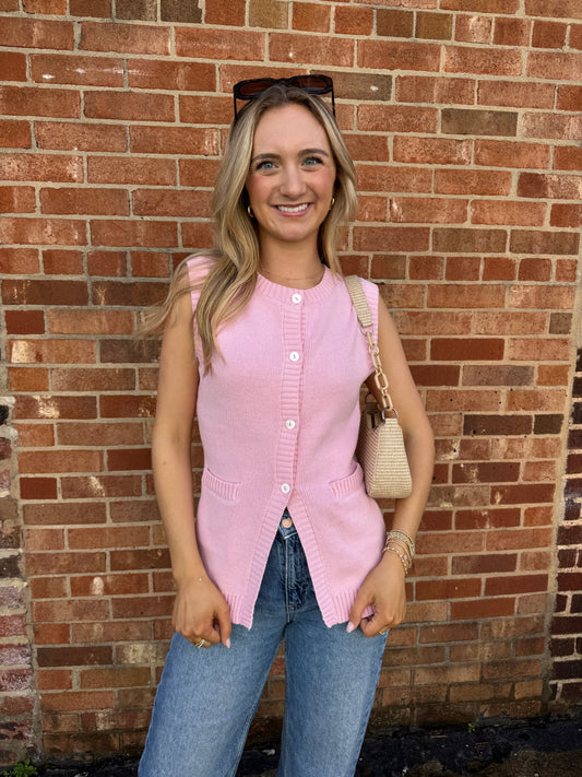 Pretty In Pink Button Down Vest