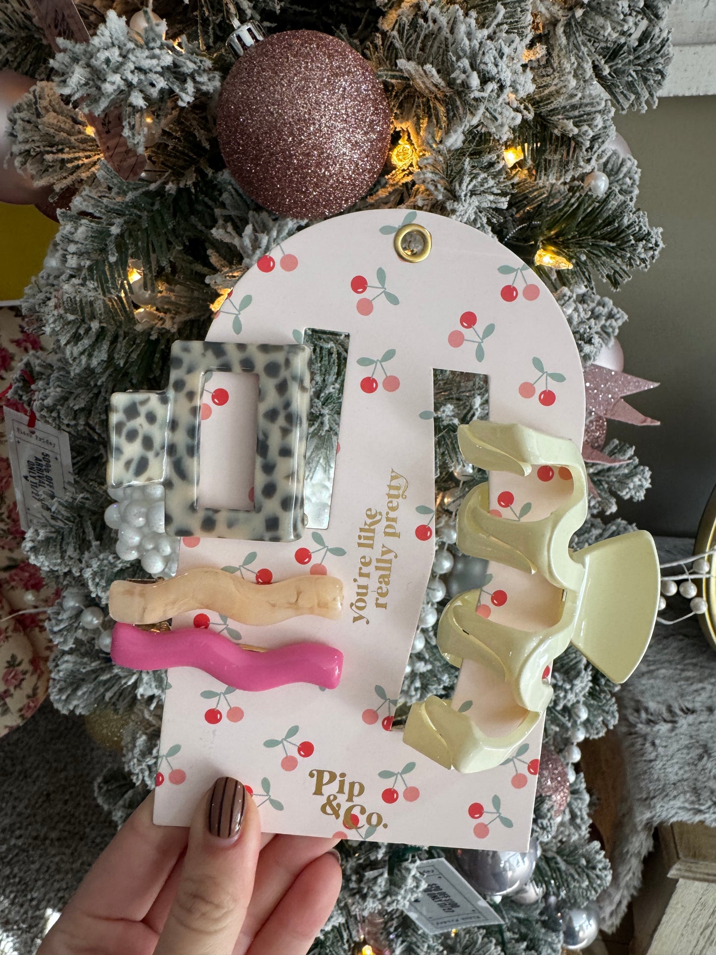 Pink and Leopard Wavy Hair Clip and Barrette Set