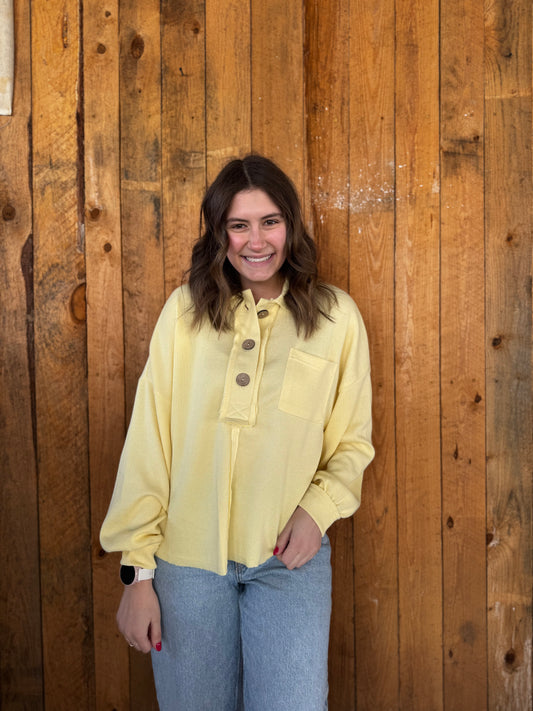 Amelia Raw Edge Knit Top: Yellow