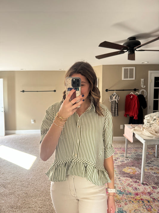 Hallie Olive Striped Detail Top