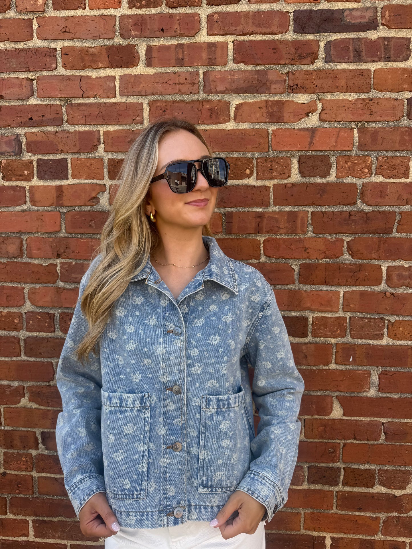 Faith Floral Washed Denim Jacket