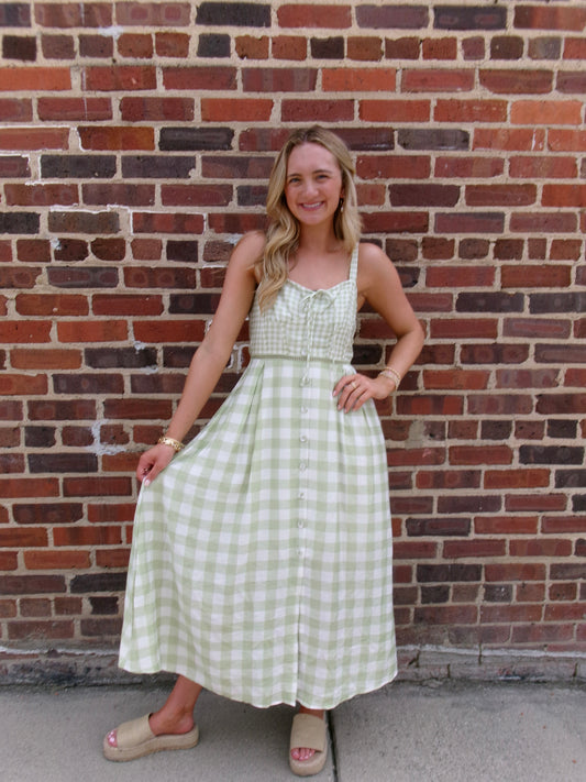Country Clover Gingham Midi Dress