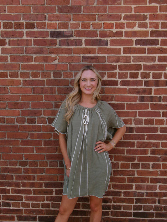 Olive Shore Seam Detail Dress