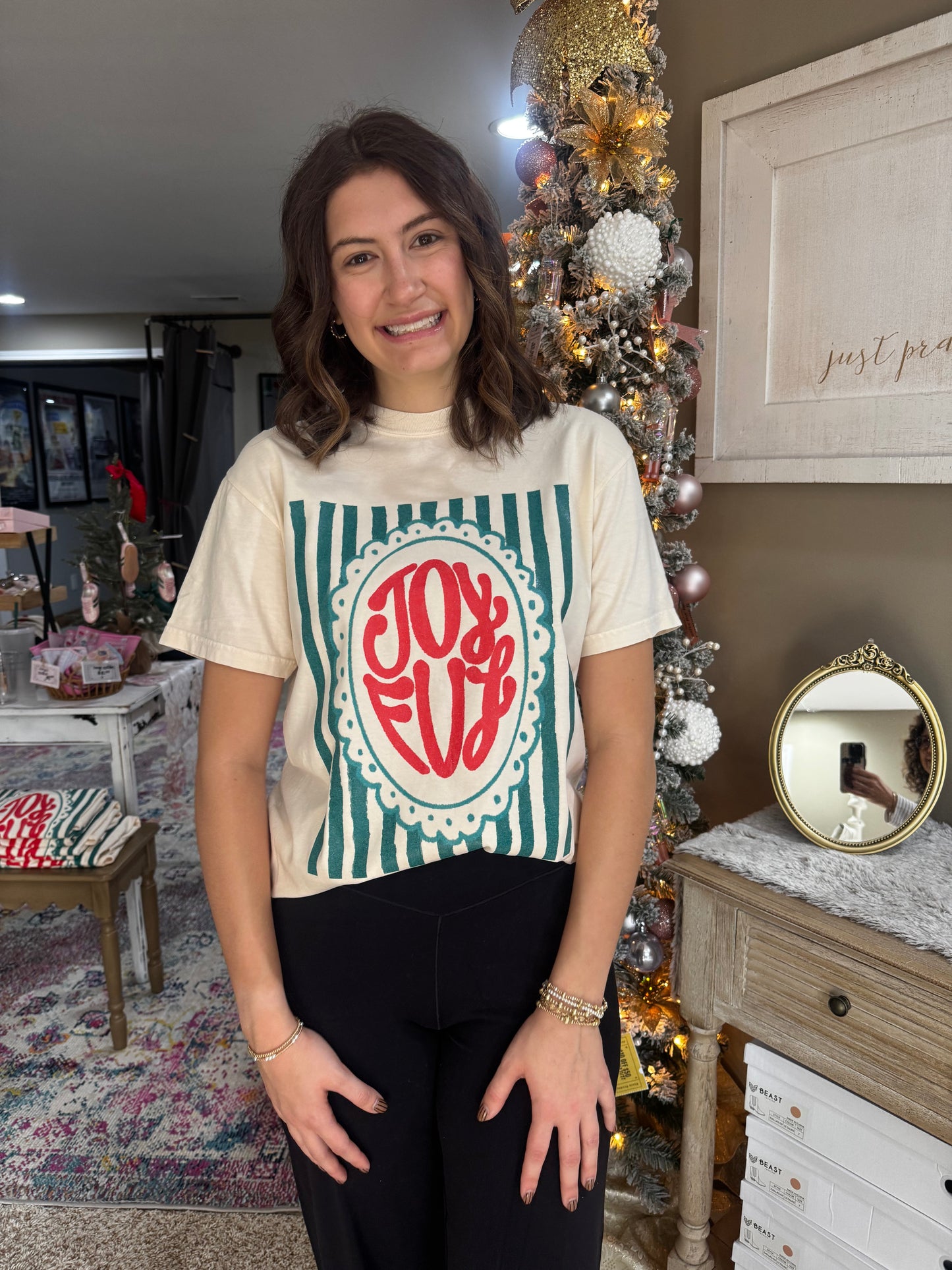 Joyful Striped Holiday T-Shirt