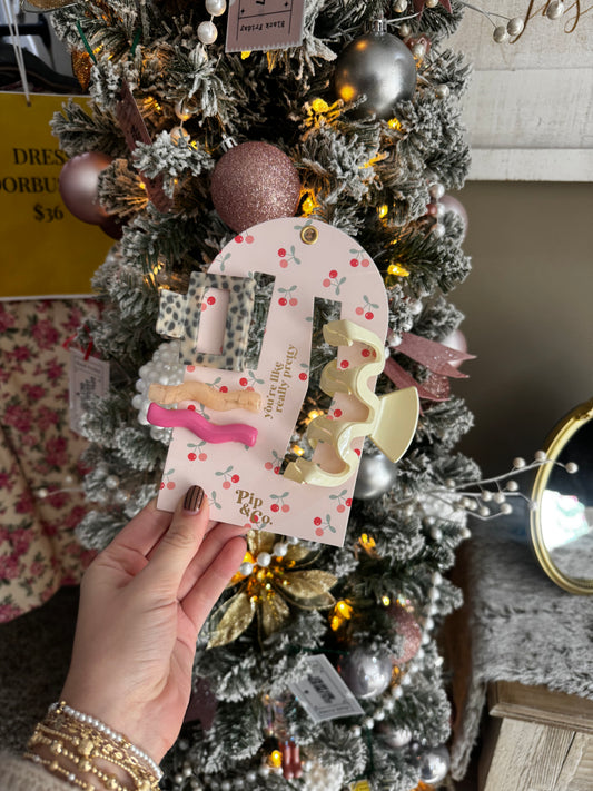 Pink and Leopard Wavy Hair Clip and Barrette Set