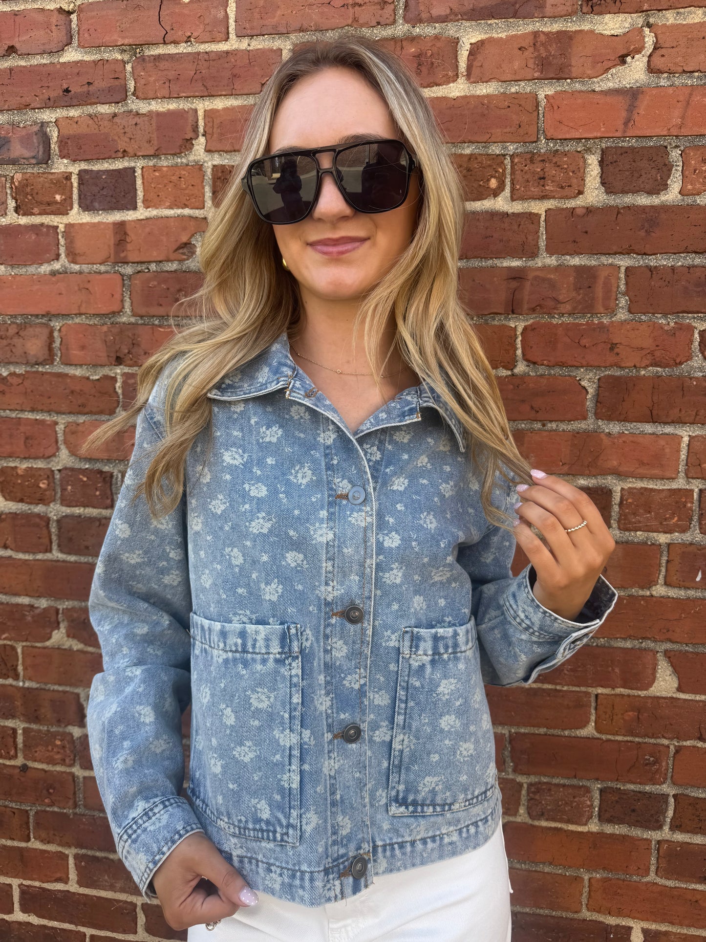 Faith Floral Washed Denim Jacket