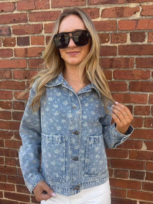 Faith Floral Washed Denim Jacket