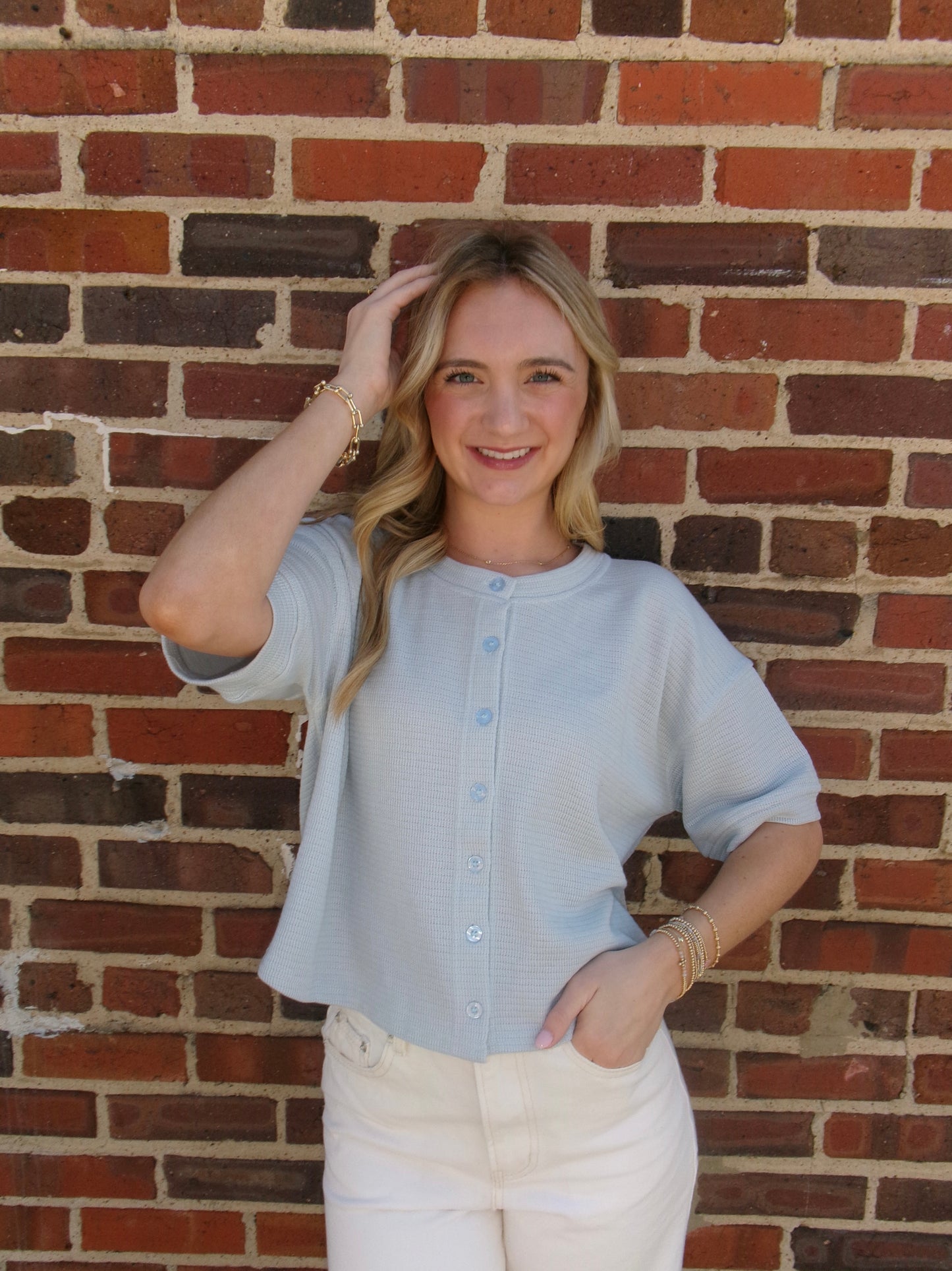 Skye Waffle Knit Cardigan Tee